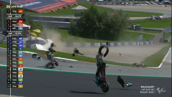 MotoGP | Gp Austria: spaventoso incidente tra Zarco e Morbidelli, Rossi ‘graziato’, gara vinta da Dovizioso che riapre il mondiale