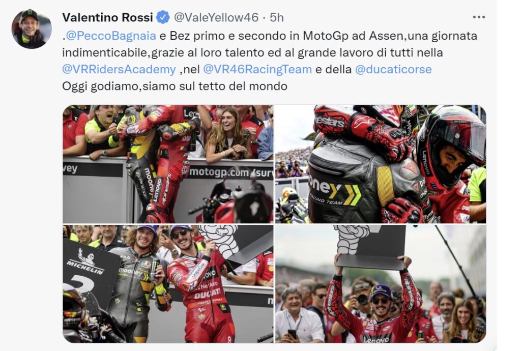 MotoGP | Gp Assen: Valentino Rossi, “Oggi godiamo, siamo sul tetto del mondo”