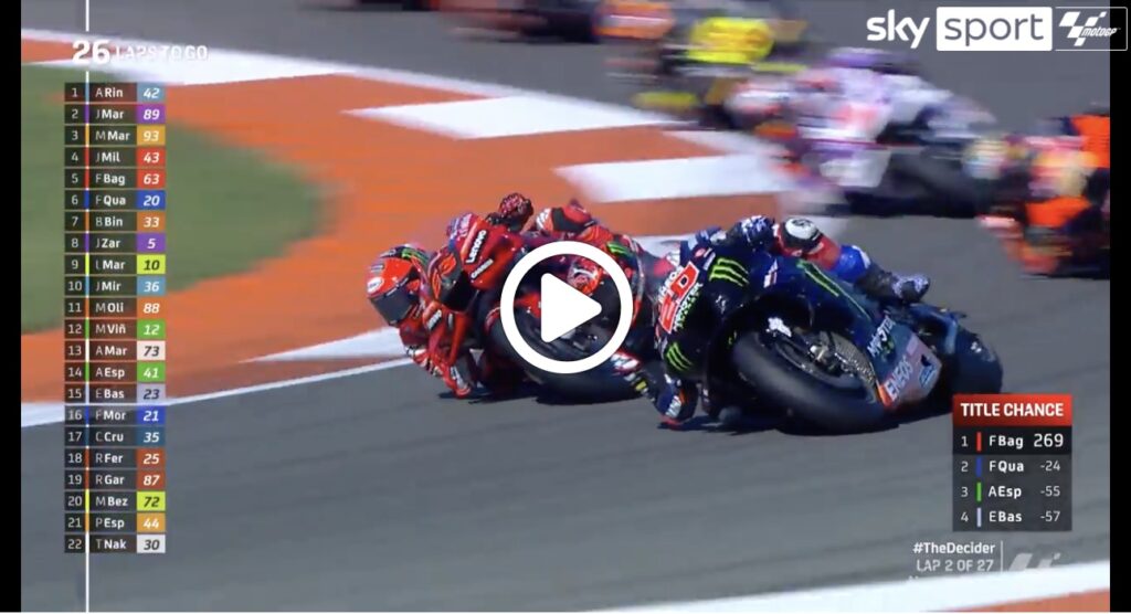 MotoGP | GP Valencia, il duello Quartararo-Bagnaia ad inizio gara [VIDEO]
