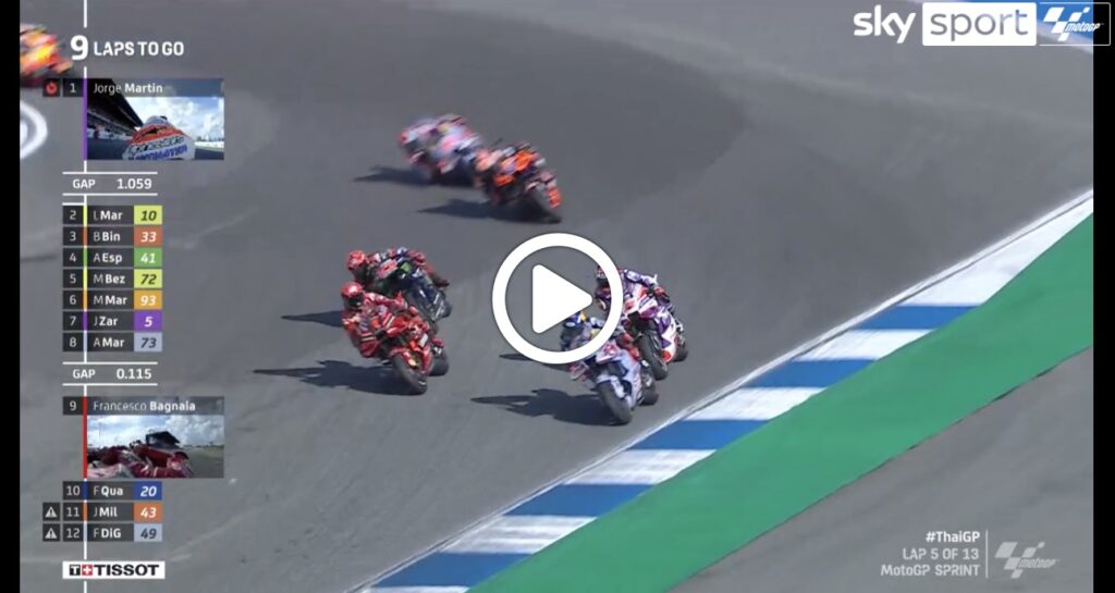 MotoGP | Sprint GP Thailandia, il doppio sorpasso di Bagnaia su Marquez e Zarco [VIDEO]